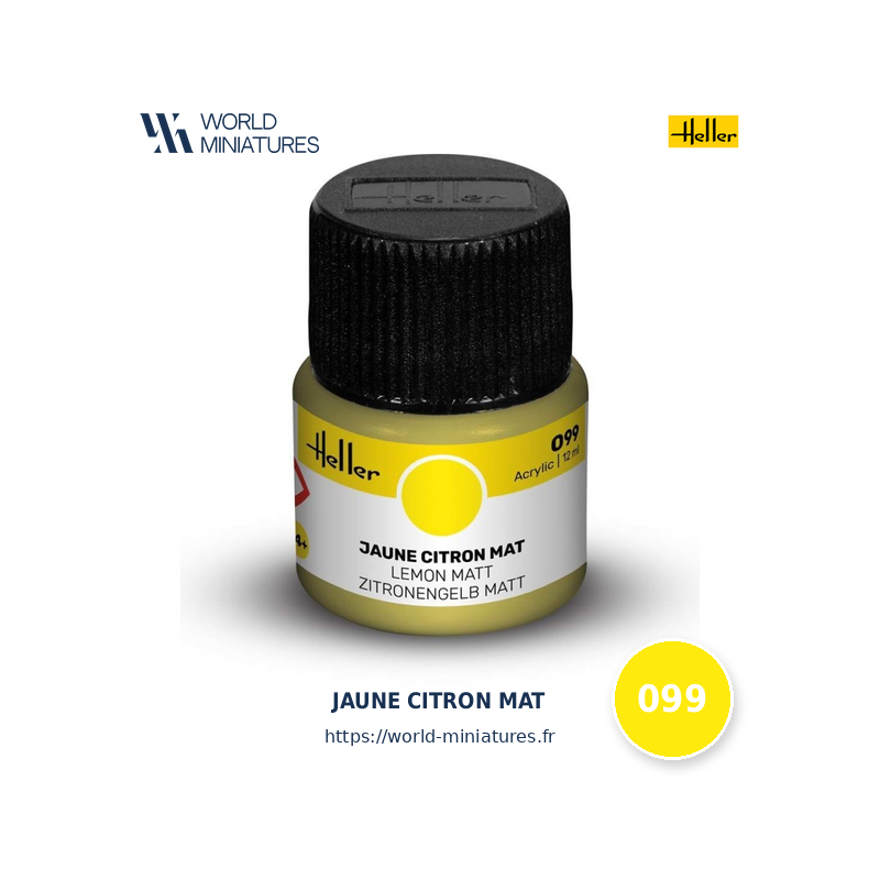 Heller 099 – Peinture Acrylique Jaune Citron Mat 12ml
