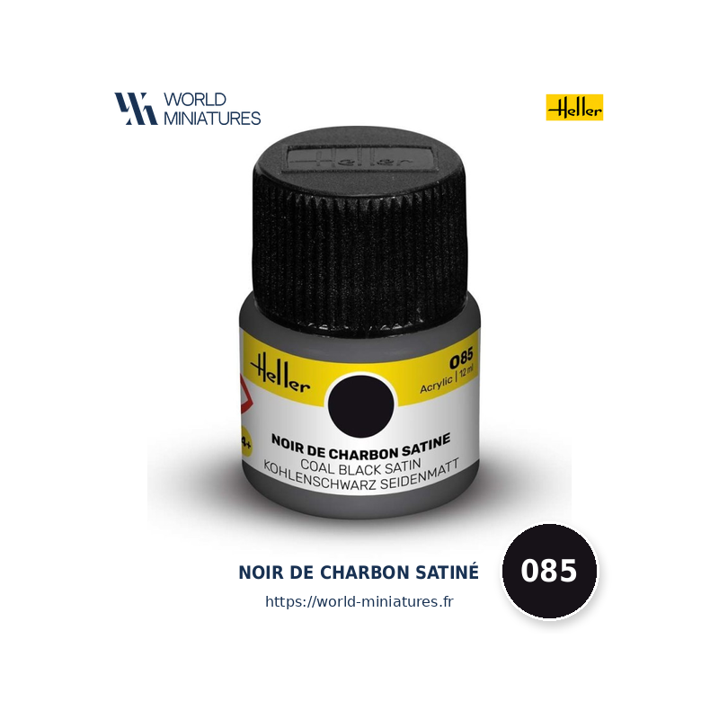 Heller 085 – Peinture Acrylique Noir de Charbon Satiné 12ml