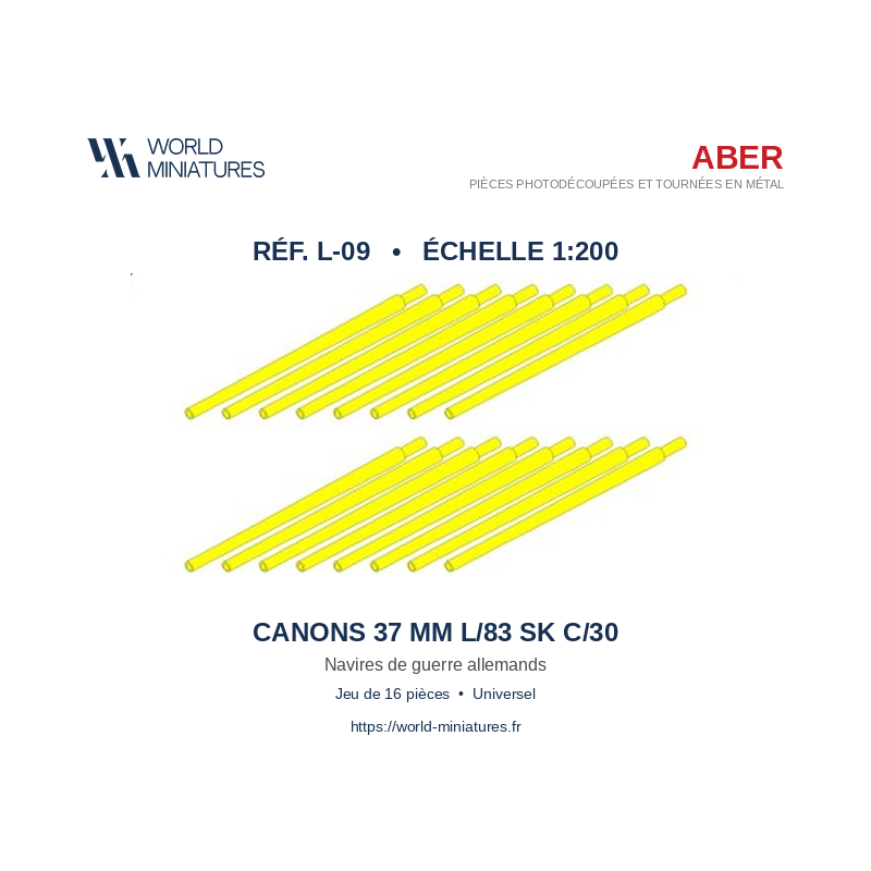 Aber S 1:200 L-09 – Jeu de 16 canons 37 mm L/83 SK C/30 pour navires allemands