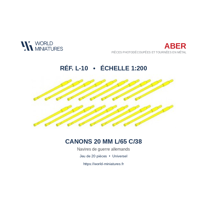 Aber S 1:200 L-10 – Jeu de 20 canons 20 mm pour navires Allemands