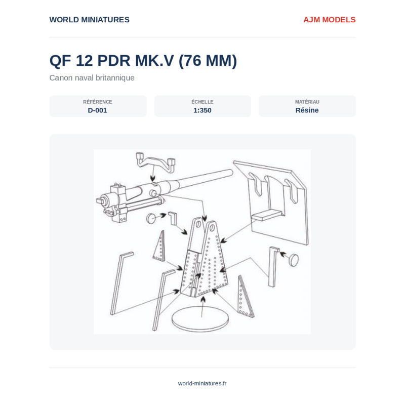 AJM Models D001 – QF 12 Pdr Mk.V (76 mm) Canon Britannique (1:350)