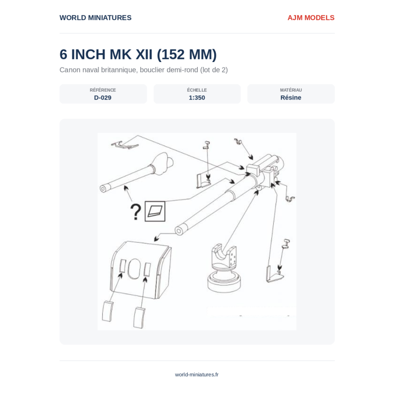 AJM Models D029 – Bouclier demi-rond de 6 pouces Mk XII (152 mm) – 1/350