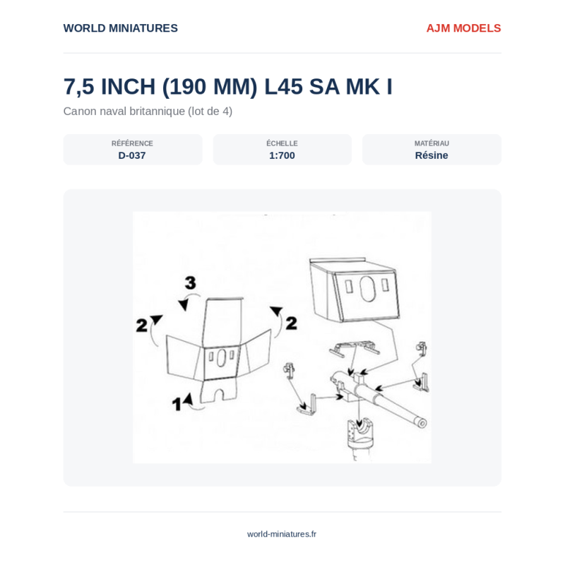 AJM Models D037 – Canon 7,5 pouces (190 mm) L45 SA Mk I – 1/700