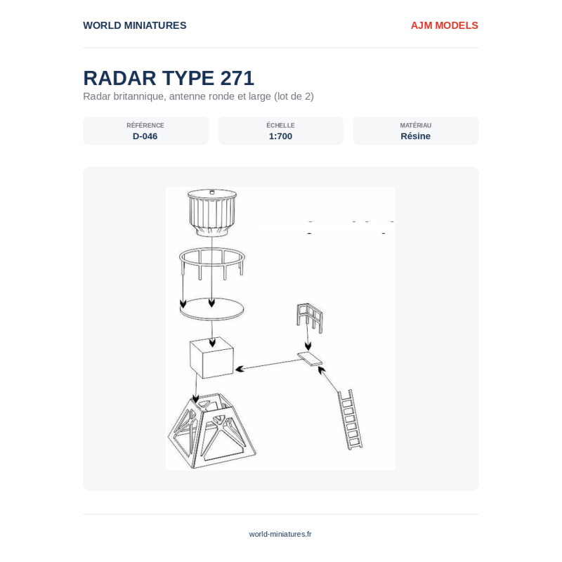 AJM Models D046 – Radar Type 271 (modèle rond et large) – 1/700