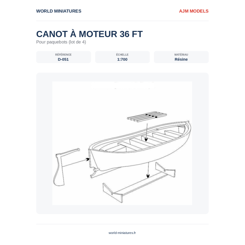 AJM Models - D051 - Bateau À Moteur 36 Pieds Pour Paquebots 1:700