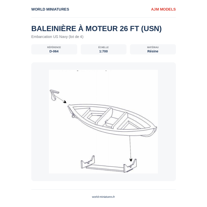 AJM Models D064 – Baleinière à moteur USN 26 pieds – 1/700