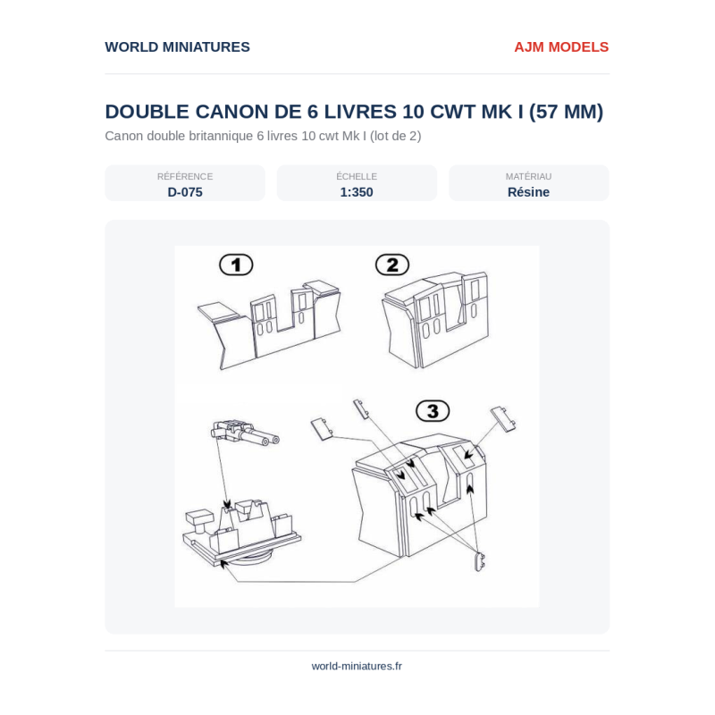 AJM Models D075 – Double canon de 6 livres 10 cwt Mk I (57 mm) – 1/350
