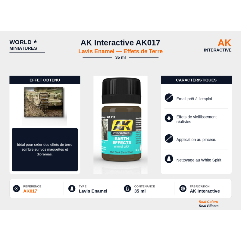 AK Interactive AK017 – Lavis Enamel “Effets de terre” – 35 ml