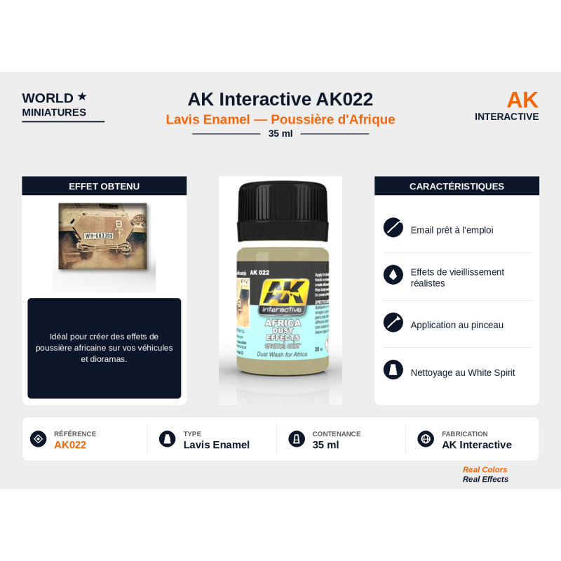 AK Interactive AK022 – Lavis Enamel “Poussière d’Afrique” – 35 ml