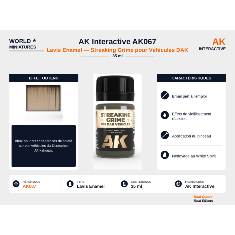 AK Interactive AK067 – Lavis Enamel Filtre Streaking Grime pour véhicules DAK – 35 ml