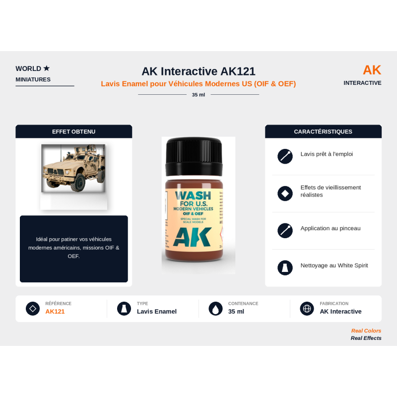 AK Interactive AK121 – Lavis Enamel OIF & OEF – Véhicules US – 35 ml