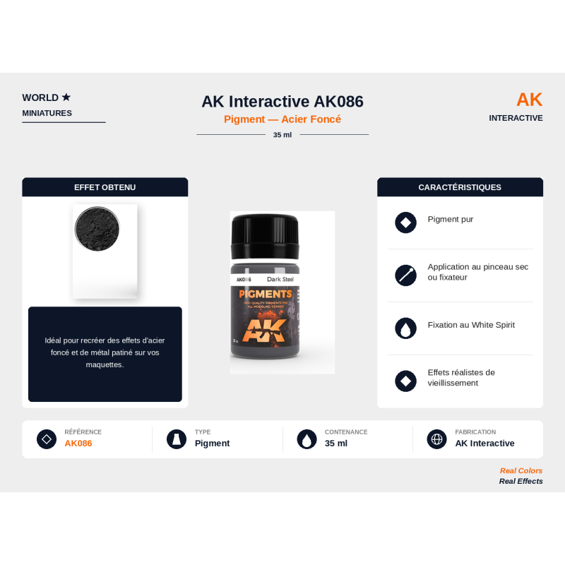 AK Interactive AK086 – Pigments Acier foncé – 35 ml