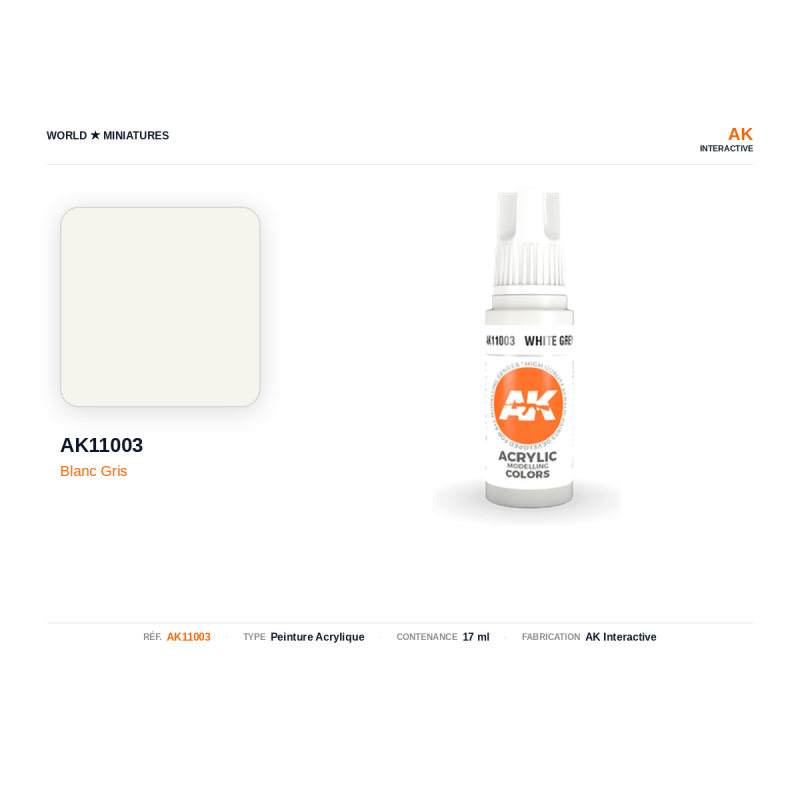 AK Interactive AK11003 – Peinture Acrylique Blanc Gris – 17 ml