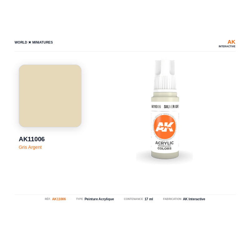 AK Interactive AK11006 – Peinture Acrylique Gris Argent – 17 ml