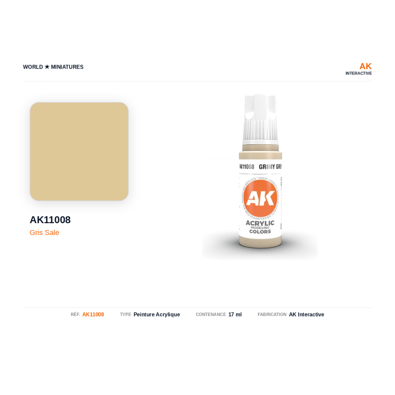 AK Interactive AK11008 – Peinture Acrylique Gris Sale – 17 ml