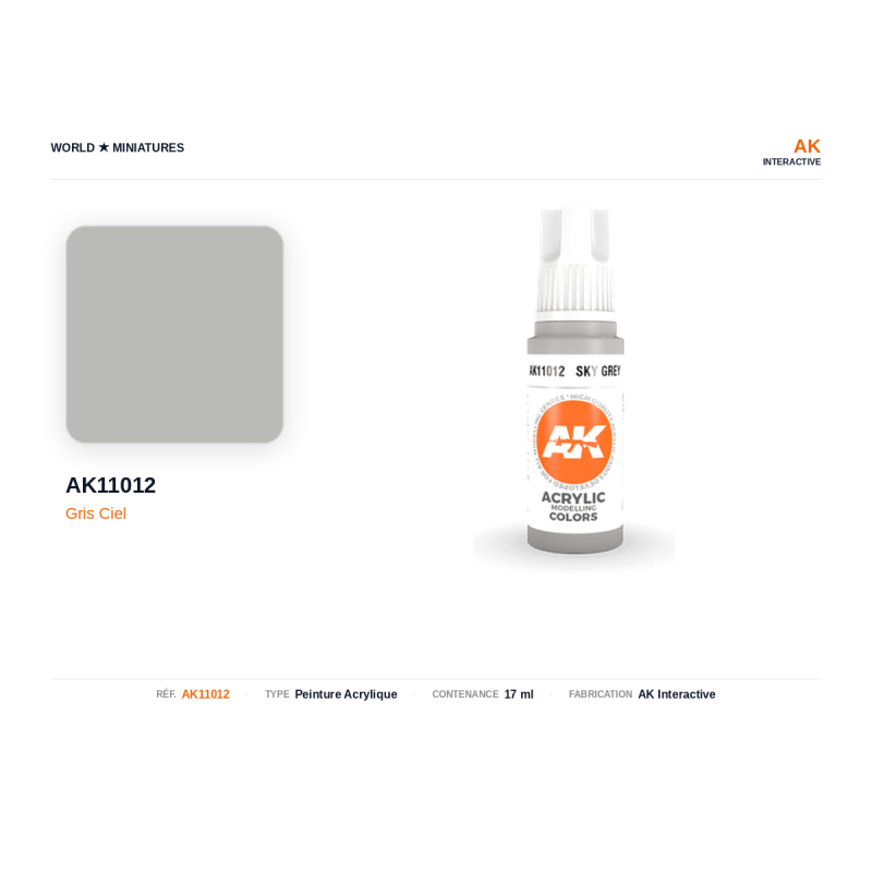 AK Interactive AK11012 – Peinture Acrylique Gris Ciel – 17 ml