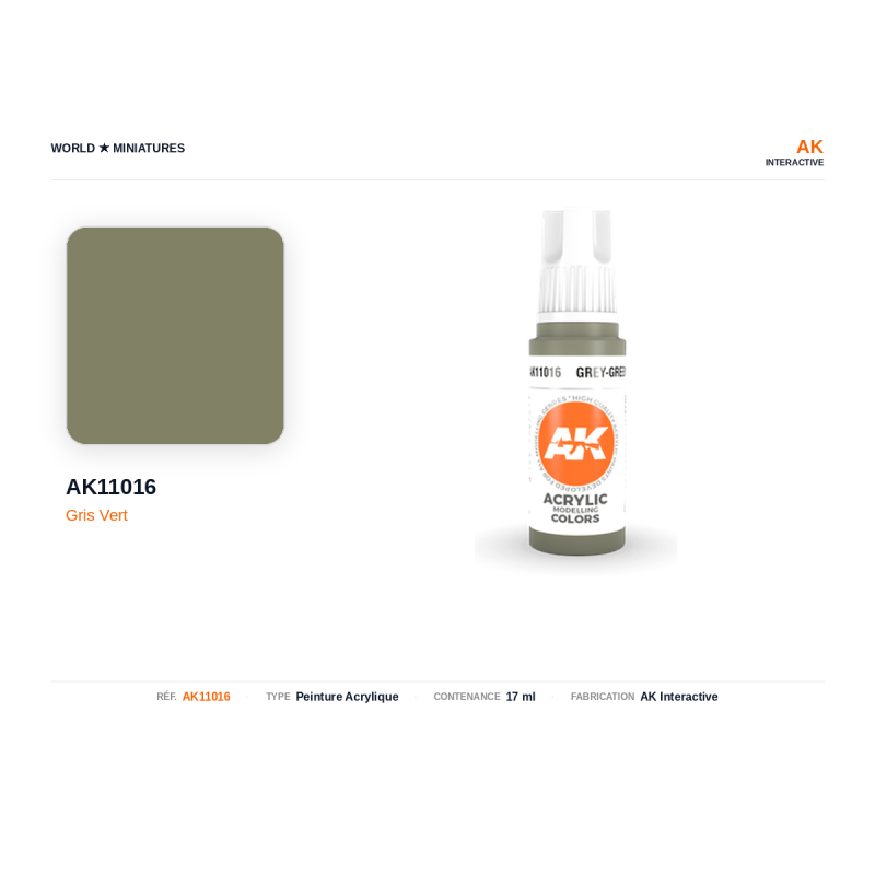 AK Interactive AK11016 – Peinture Acrylique Gris Vert – 17 ml