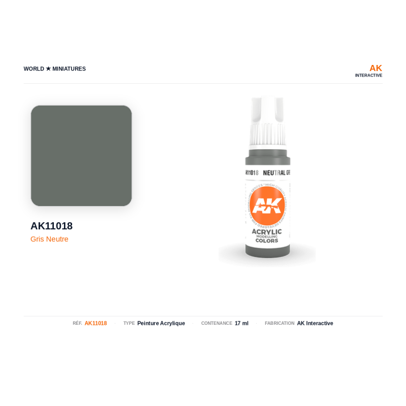 AK Interactive AK11018 – Peinture Acrylique Gris Neutre – 17 ml