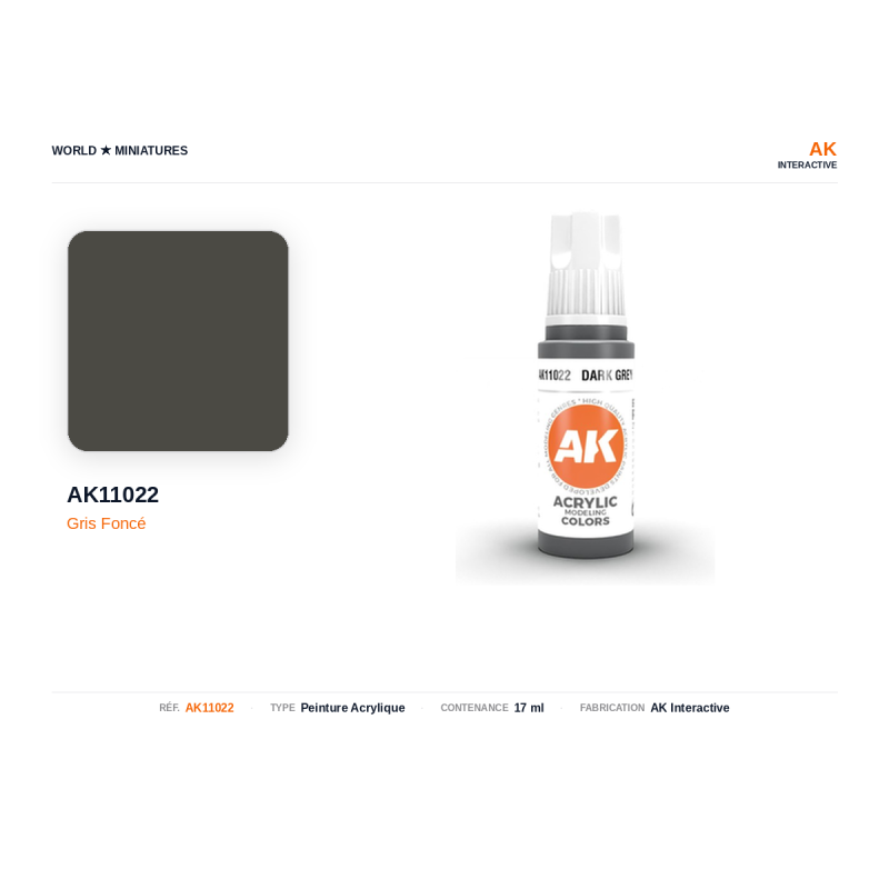 AK Interactive AK11022 – Peinture Acrylique Gris Foncé – 17 ml