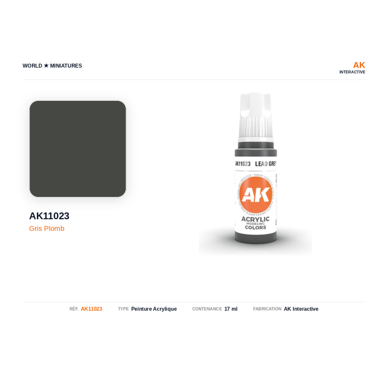 AK Interactive AK11023 – Peinture Acrylique Gris Plomb – 17 ml