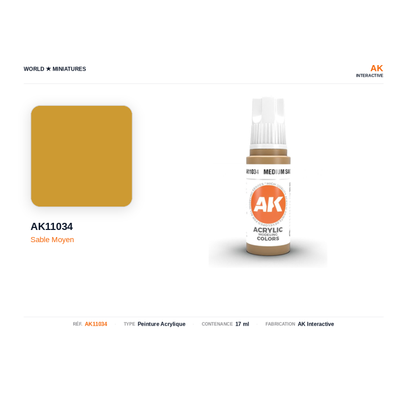 AK Interactive AK11034 – Peinture Acrylique Sable Moyen (17 ml)