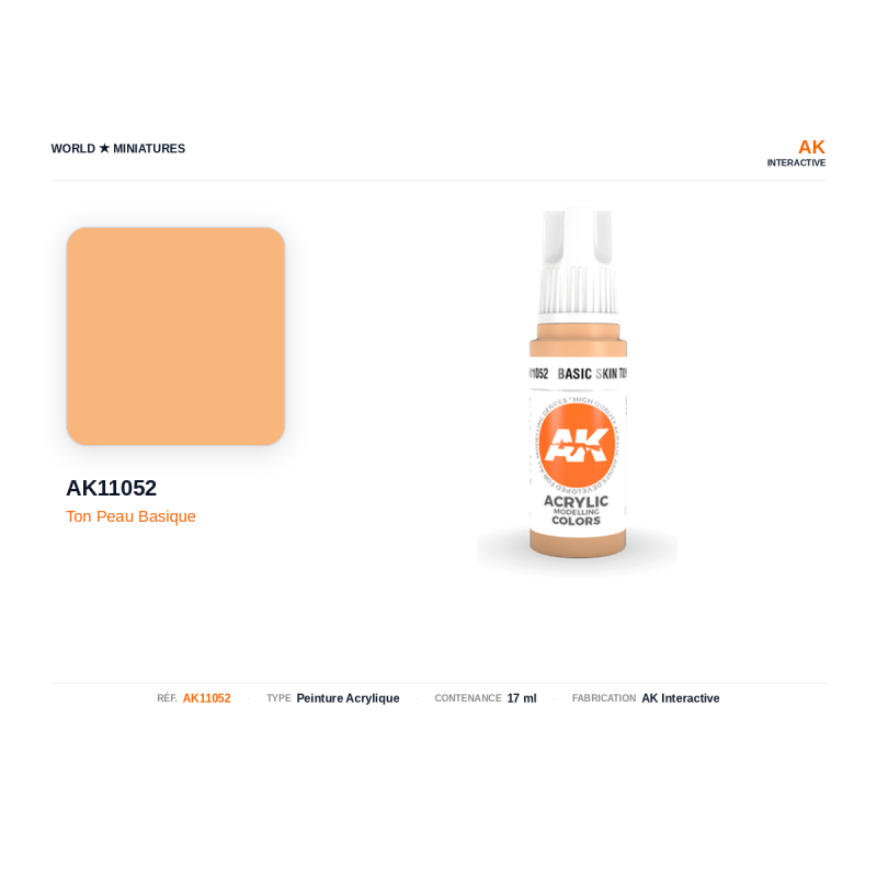 AK Interactive AK11052 – Peinture Acrylique Ton Peau Basique – 17 ml