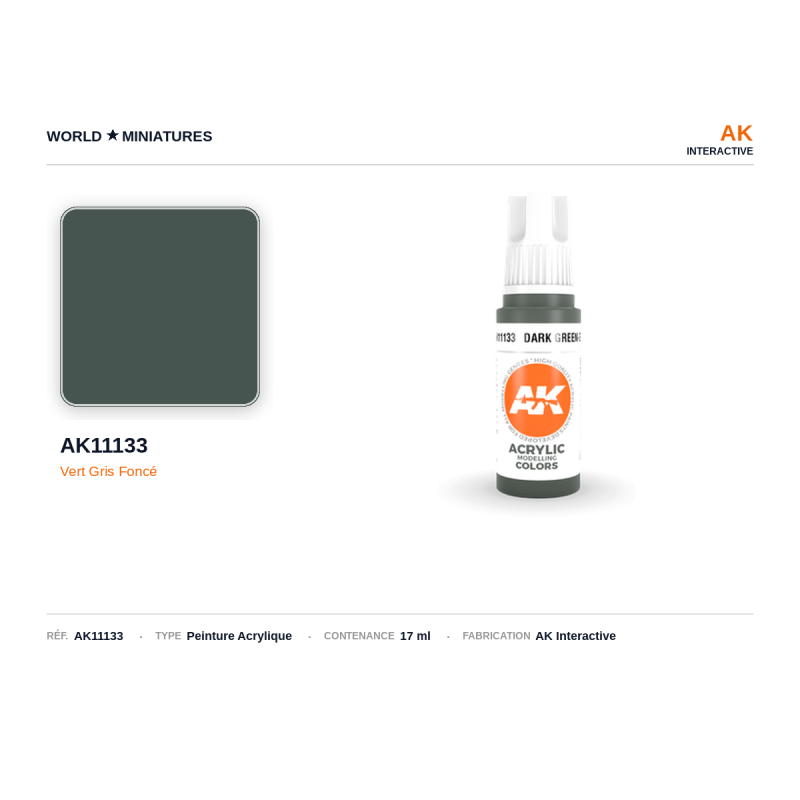 AK Interactive AK11133 – Peinture Acrylique Vert Gris Foncé – 17 ml