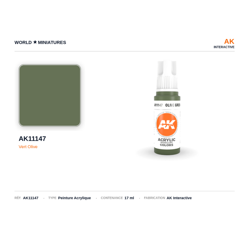 AK Interactive AK11147 – Peinture Acrylique Vert Olive – 17 ml