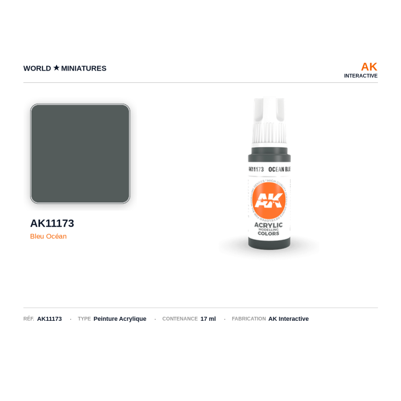 AK Interactive AK11173 – Peinture Acrylique Bleu Océan – 17 ml