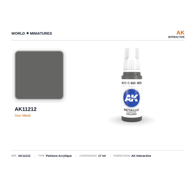 AK Interactive AK11212 – Peinture Acrylique Gun Metal – 17 ml