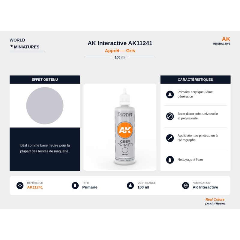AK Interactive AK11241 – Apprêt Gris – 100 ml