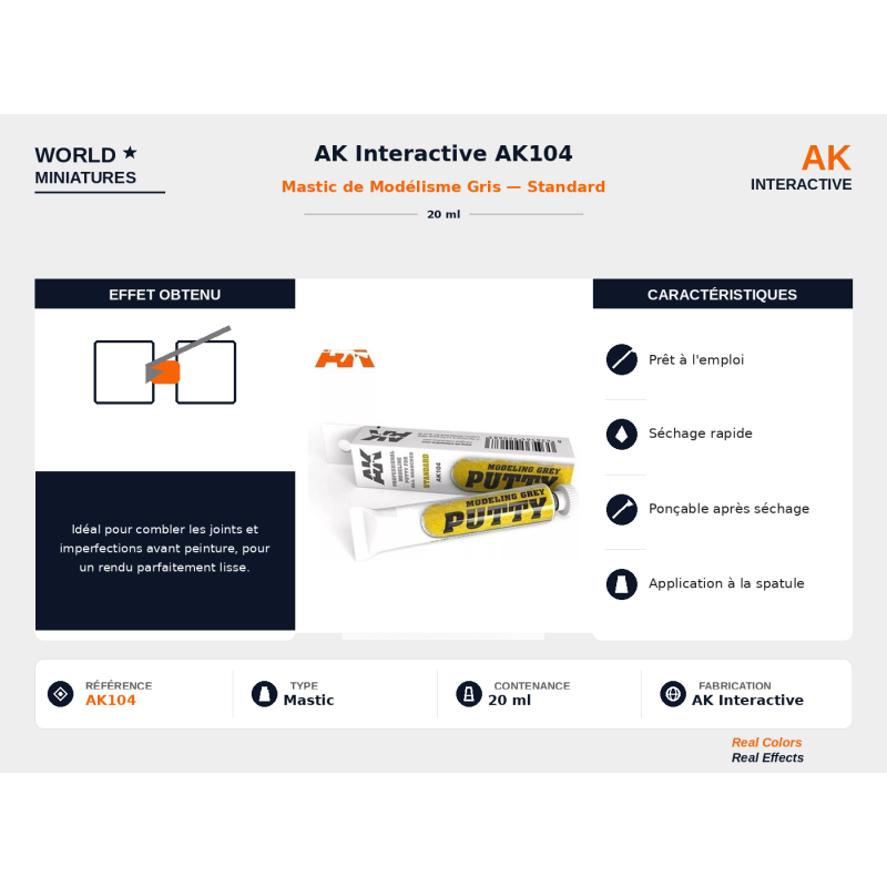 AK Interactive AK104 – Mastic de Modélisme Gris (Standard) – 20 ml