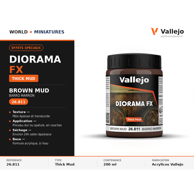 Vallejo 26.811 Boue Brune 200 ml – Effets Spéciaux