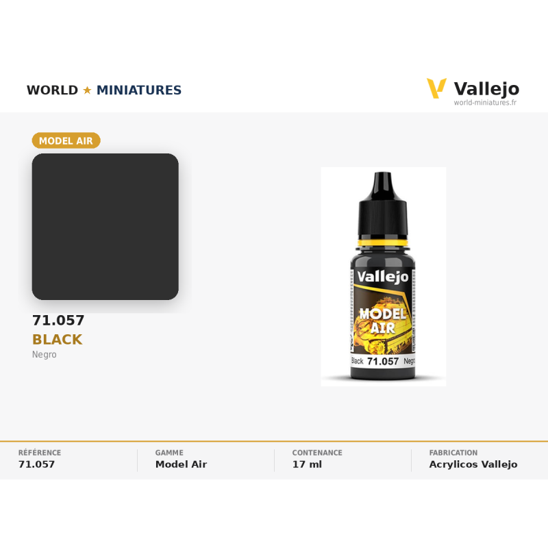 Vallejo 71.057 Noir 17 ml – Peinture Acrylique