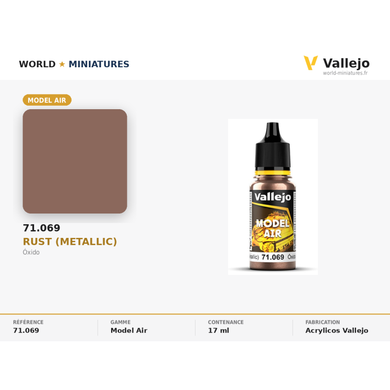 Vallejo 71.069 Rouille Métallique 17 ml – Peinture Acrylique