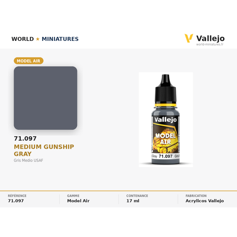 Vallejo 71.097 Moyen Gris 17 ml – Peinture Acrylique