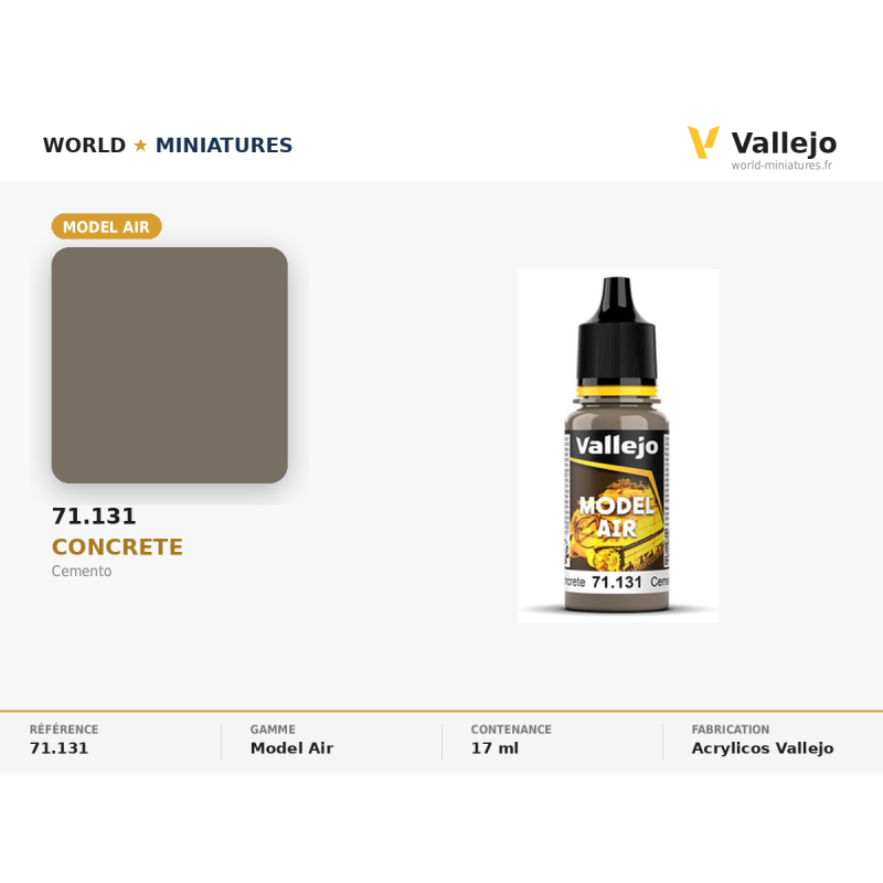 Vallejo 71.131 Concrete 17 ml – Peinture Acrylique