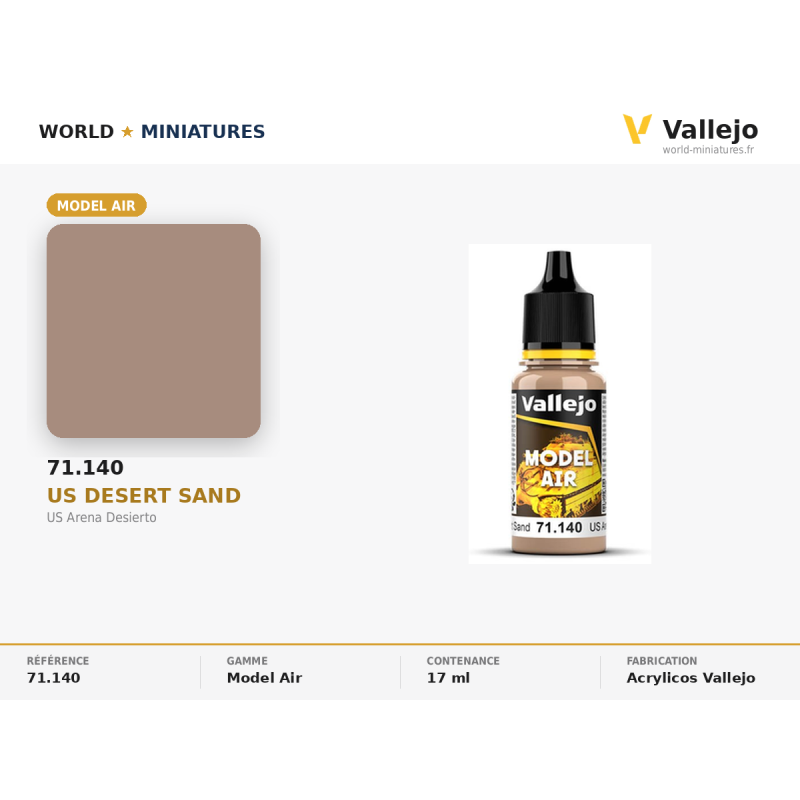 Vallejo 71.140 Sable du Désert US 17 ml – Peinture Acrylique