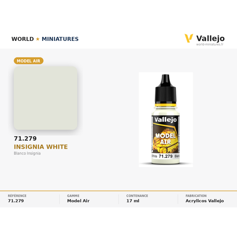 Vallejo 71.279 Blanc Insigne 18 ml – Peinture Acrylique