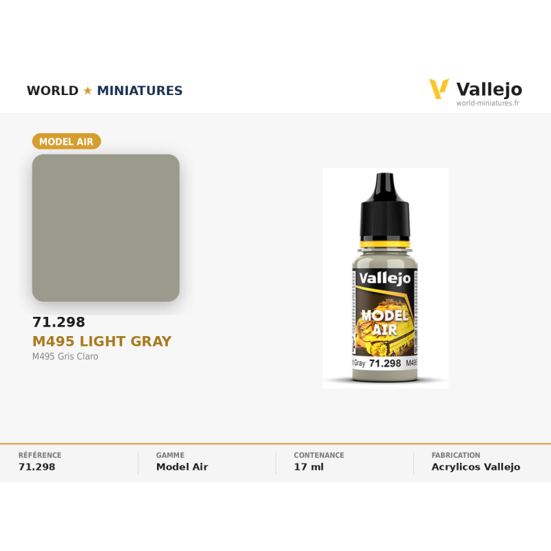 Vallejo 71.298 M495 Gris Clair 18 ml – Peinture Acrylique