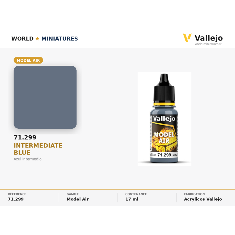 Vallejo 71.299 Bleu Intermédiaire 18 ml – Peinture Acrylique