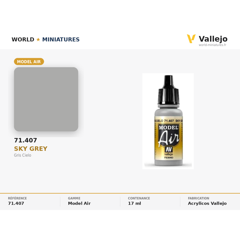 Vallejo 71.407 Gris Ciel 18 ml – Peinture Acrylique