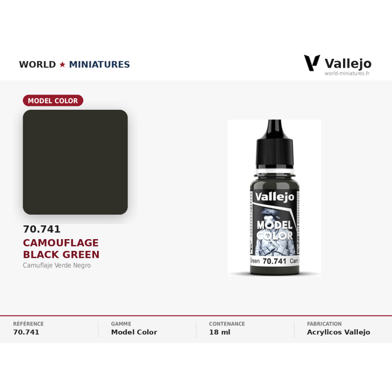 Vallejo 70.741 Camouflage Noir-Vert 18 ml – Peinture Acrylique