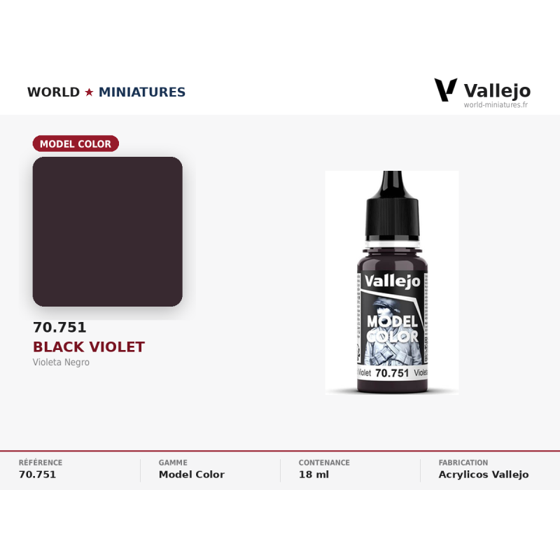 Vallejo 70.751 Violet Noir 18 ml – Peinture Acrylique