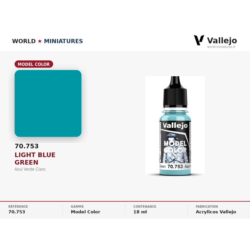 Vallejo 70.753  Bleu vert Clair 18 ml – Peinture Acrylique