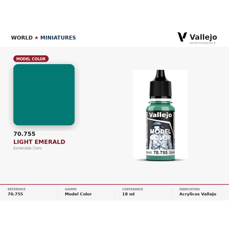Vallejo 70.755 Emeraude Claire 18 ml – Peinture Acrylique