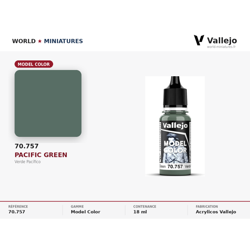 Vallejo 70.757 Vert Pacifique 18 ml – Peinture Acrylique