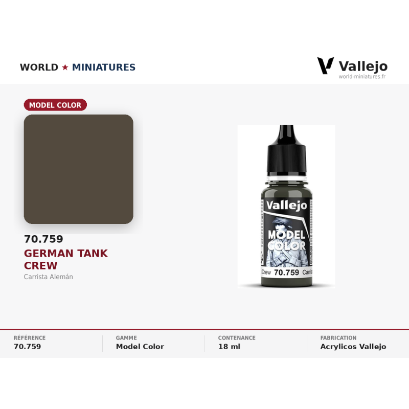 Vallejo 70.759 Conducteur de char allemand 18 ml –  Peinture Acrylique