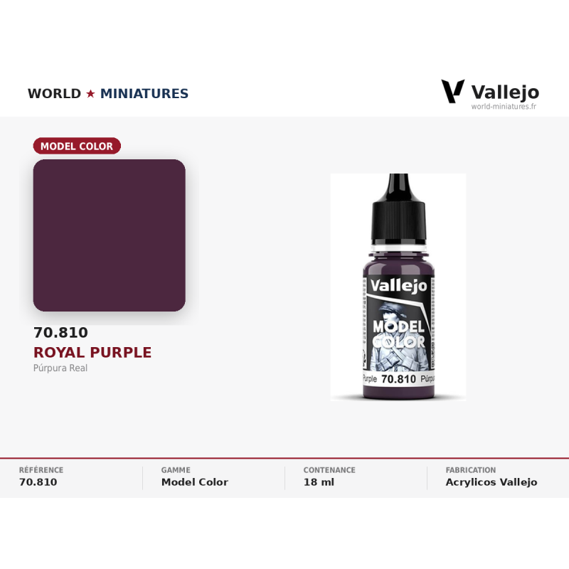 Vallejo 70.810 Pourpre Royal 18 ml – Peinture Acrylique