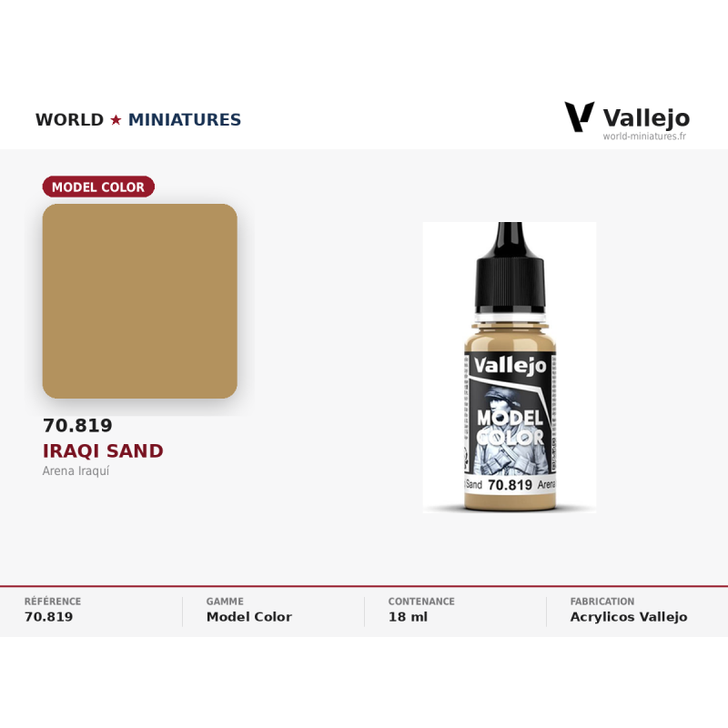 Vallejo 70.819 Sable Irakien 18 ml – Peinture Acrylique